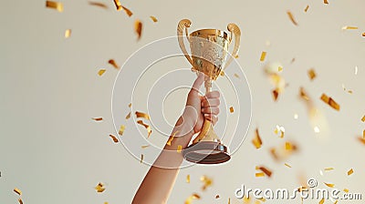 cropped shot of woman hand holdin golden cup.AI generative Stock Photo